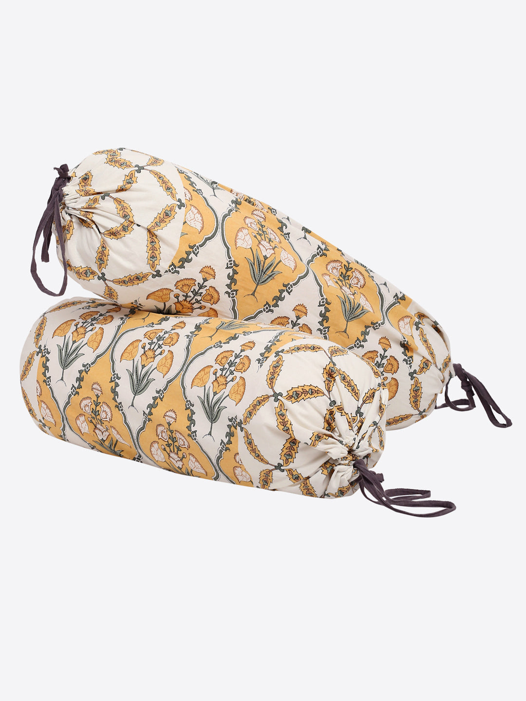 Rajasthan Décor Set of 6 Screen Floral Print Yellow and White Cotton Diwan Set