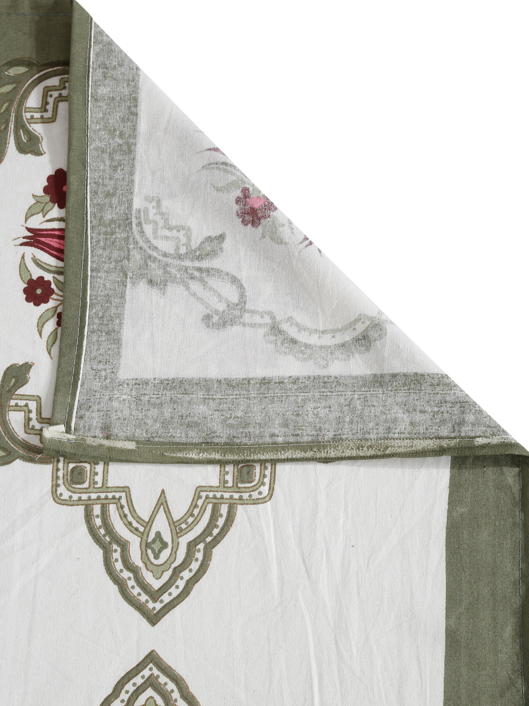 Rajasthan Decor White and Green Cotton Abstract Print King Bed sheet with 2 Pillow Covers