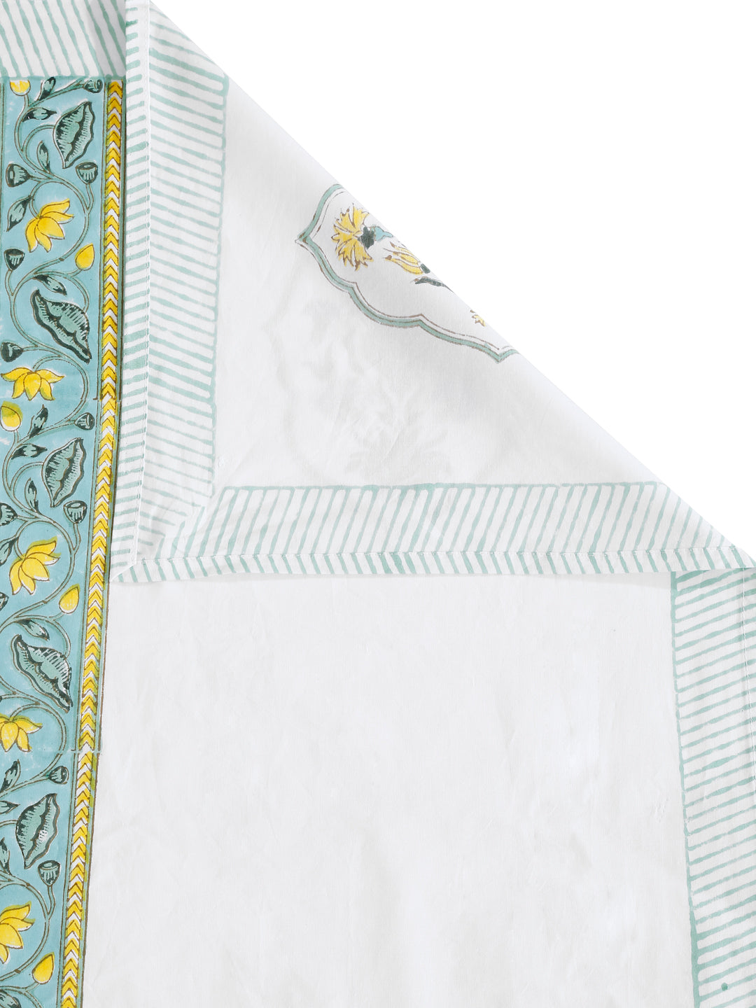 240 TC Percale White Cotton Hand Block King Bedsheet with 2 Pillow Covers