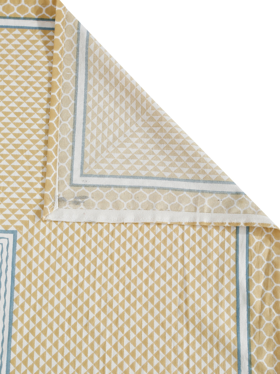 Rajasthan Decor White and Yellow   Geometric Print cotton King Bed sheet with 2 Pillow Covers