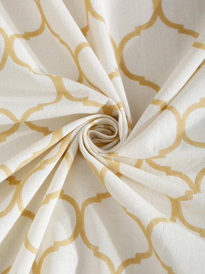 Rajasthan Decor White and Yellow   Geometric Print cotton King Bed sheet with 2 Pillow Covers