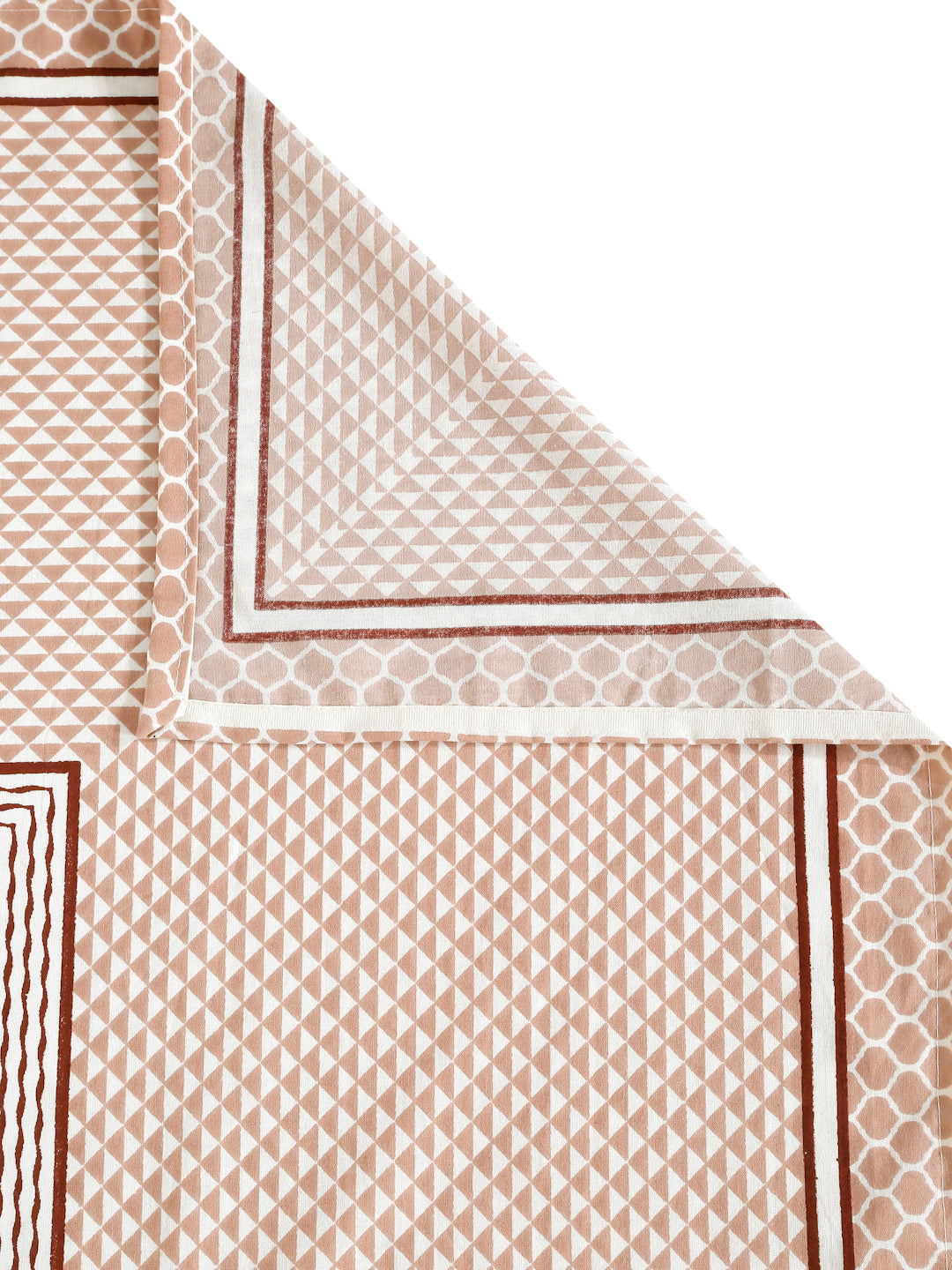 Rajasthan Decor White and Pink  Geometric  Print Cotton  King Bed sheet with 2 Pillow Covers