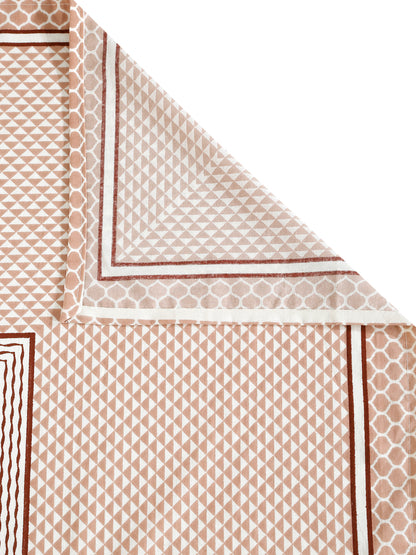 Rajasthan Decor White and Pink  Geometric  Print Cotton  King Bed sheet with 2 Pillow Covers
