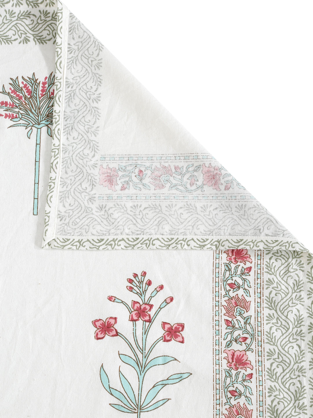 Rajasthan Decor White  and Pink Cotton Mughal  Pattren  King Bed sheet with 2 Pillow Covers (Copy)