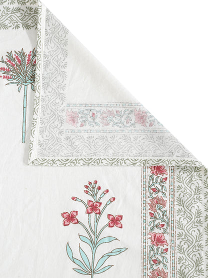 Rajasthan Decor White  and Pink Cotton Mughal  Pattren  King Bed sheet with 2 Pillow Covers (Copy)