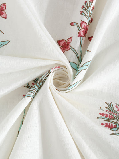 Rajasthan Decor White  and Pink Cotton Mughal  Pattren  King Bed sheet with 2 Pillow Covers (Copy)