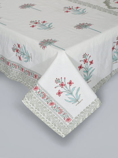 Rajasthan Decor White  and Pink Cotton Mughal  Pattren  King Bed sheet with 2 Pillow Covers (Copy)