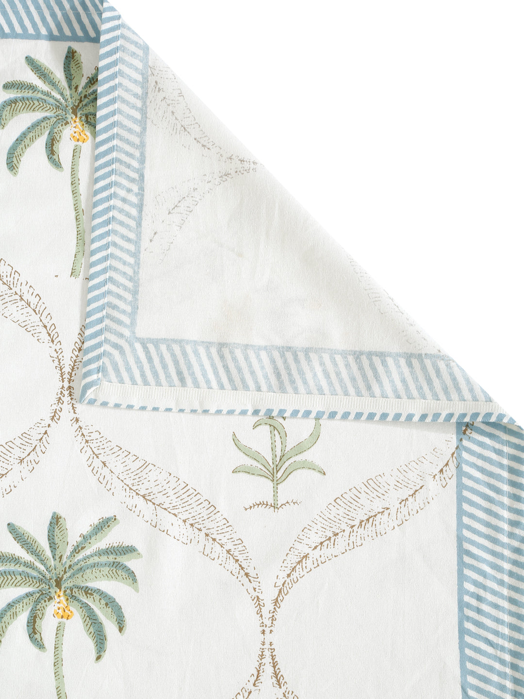 Rajasthan Decor White and Green Cotton Flower Print King Bed sheet with 2 Pillow Covers