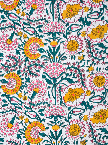 Rajasthan Decor White and Yellow  Cotton Flower Print King Bed sheet with 2 Pillow Covers (Copy)