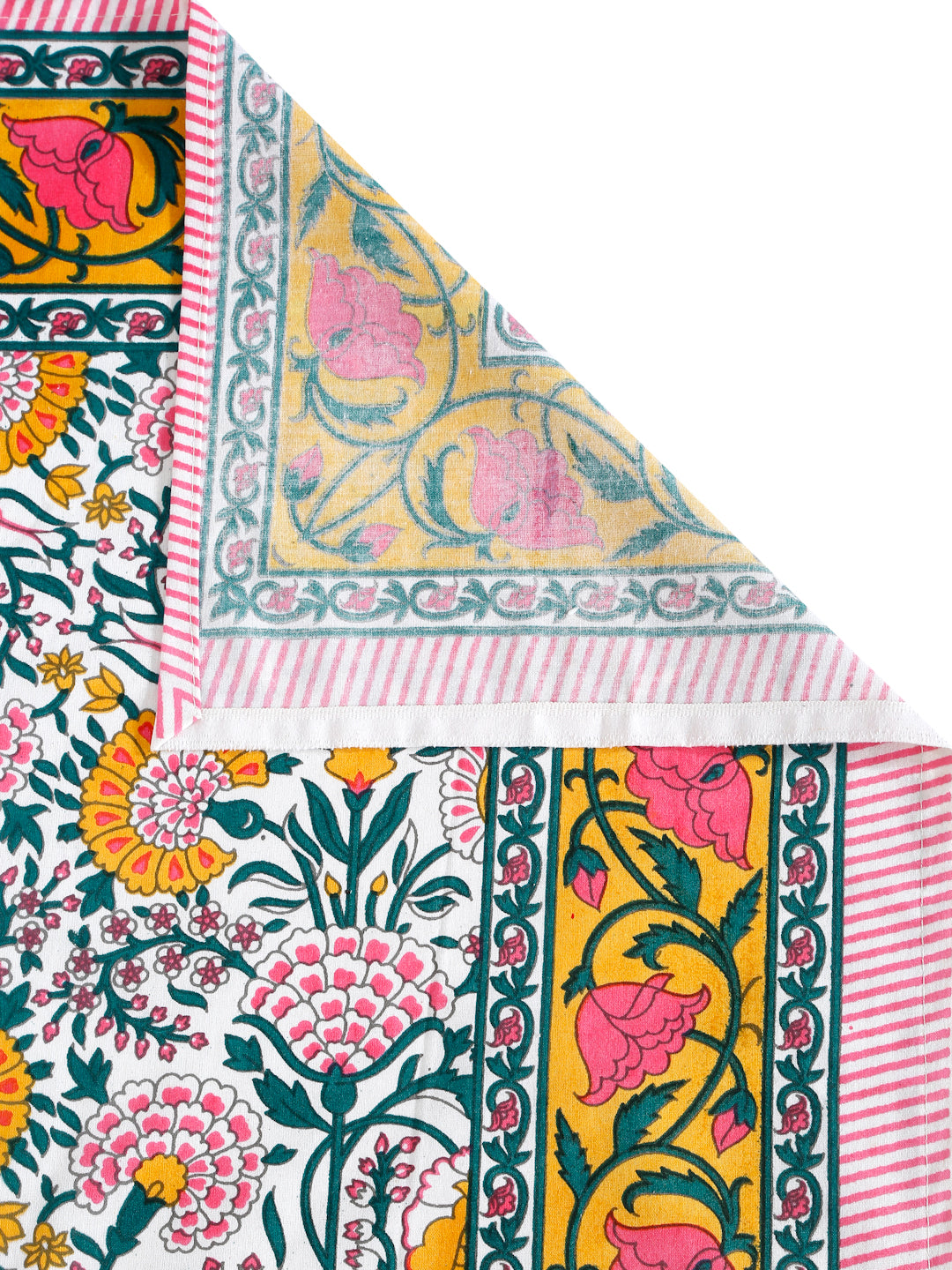 Rajasthan Decor White and Yellow  Cotton Flower Print King Bed sheet with 2 Pillow Covers (Copy)