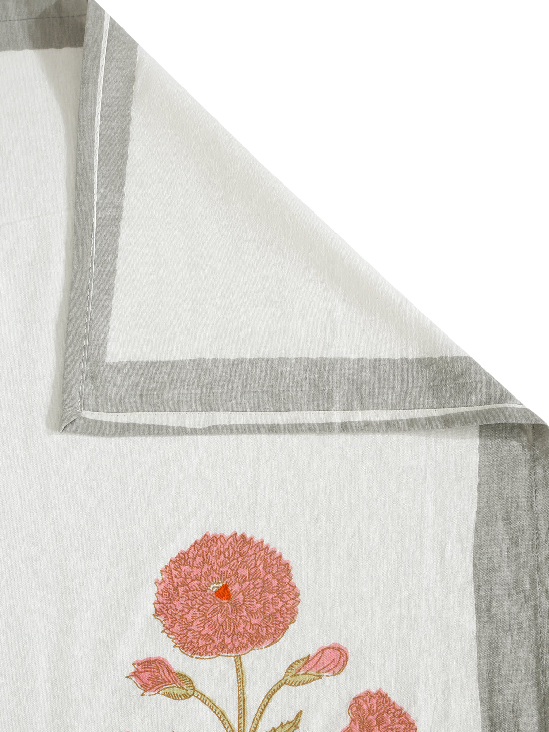 Rajasthan Decor White and Peach  Cotton Flower Print King Bed sheet with 2 Pillow Covers