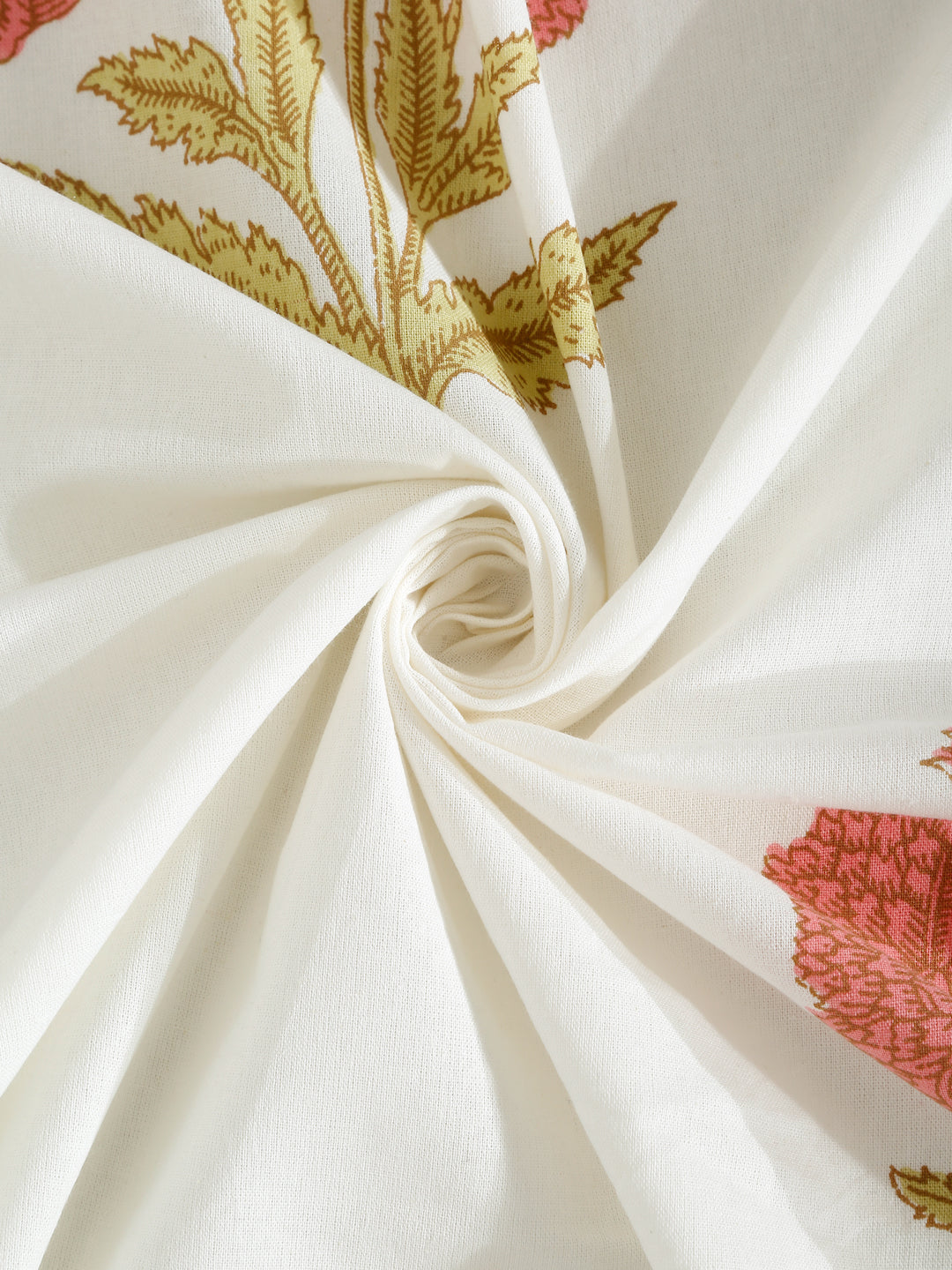 Rajasthan Decor White and Peach  Cotton Flower Print King Bed sheet with 2 Pillow Covers