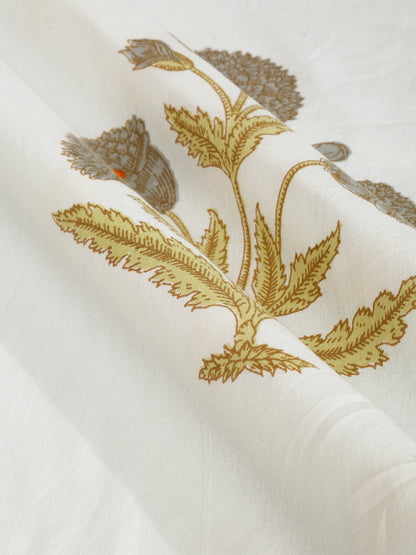 Rajasthan Decor White and Peach  Cotton Flower Print King Bed sheet with 2 Pillow Covers