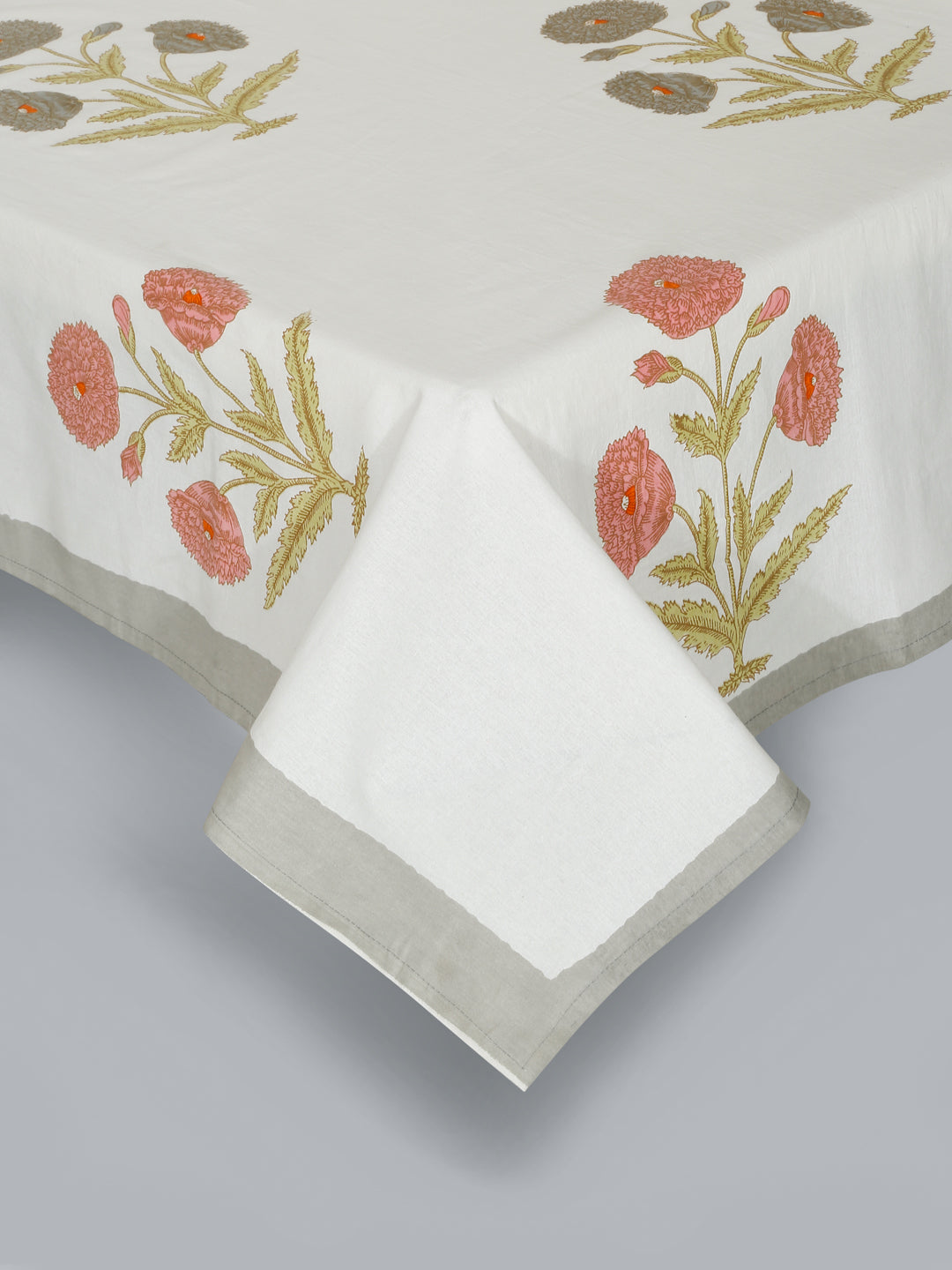 Rajasthan Decor White and Peach  Cotton Flower Print King Bed sheet with 2 Pillow Covers