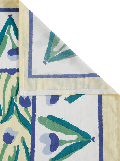 Rajasthan Decor Lemon  and Green  Cotton Tulip Print King Bed sheet with 2 Pillow Covers