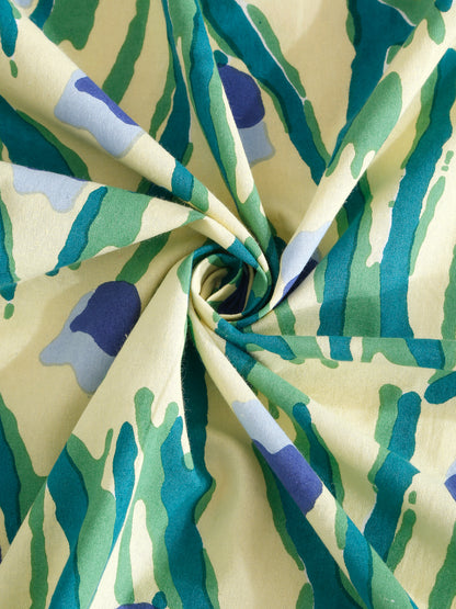 Rajasthan Decor Lemon  and Green  Cotton Tulip Print King Bed sheet with 2 Pillow Covers