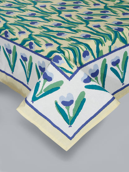 Rajasthan Decor Lemon  and Green  Cotton Tulip Print King Bed sheet with 2 Pillow Covers
