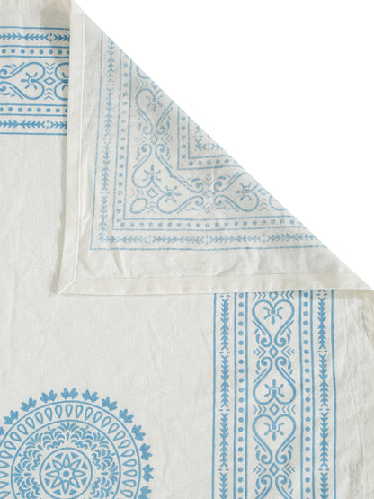 Rajasthan Decor White and Blue  Cotton animal Khadi Print King Bed sheet with 2 Pillow Covers