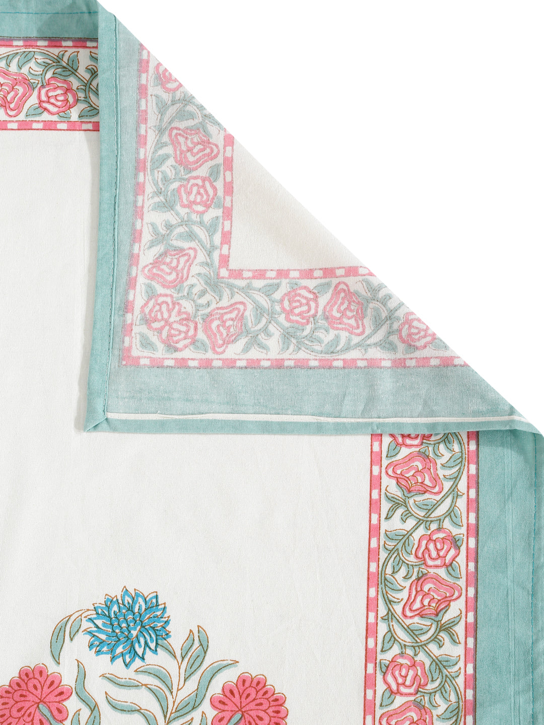 Rajasthan Decor White  and Green  Cotton Buta Print King Bed sheet with 2 Pillow Covers