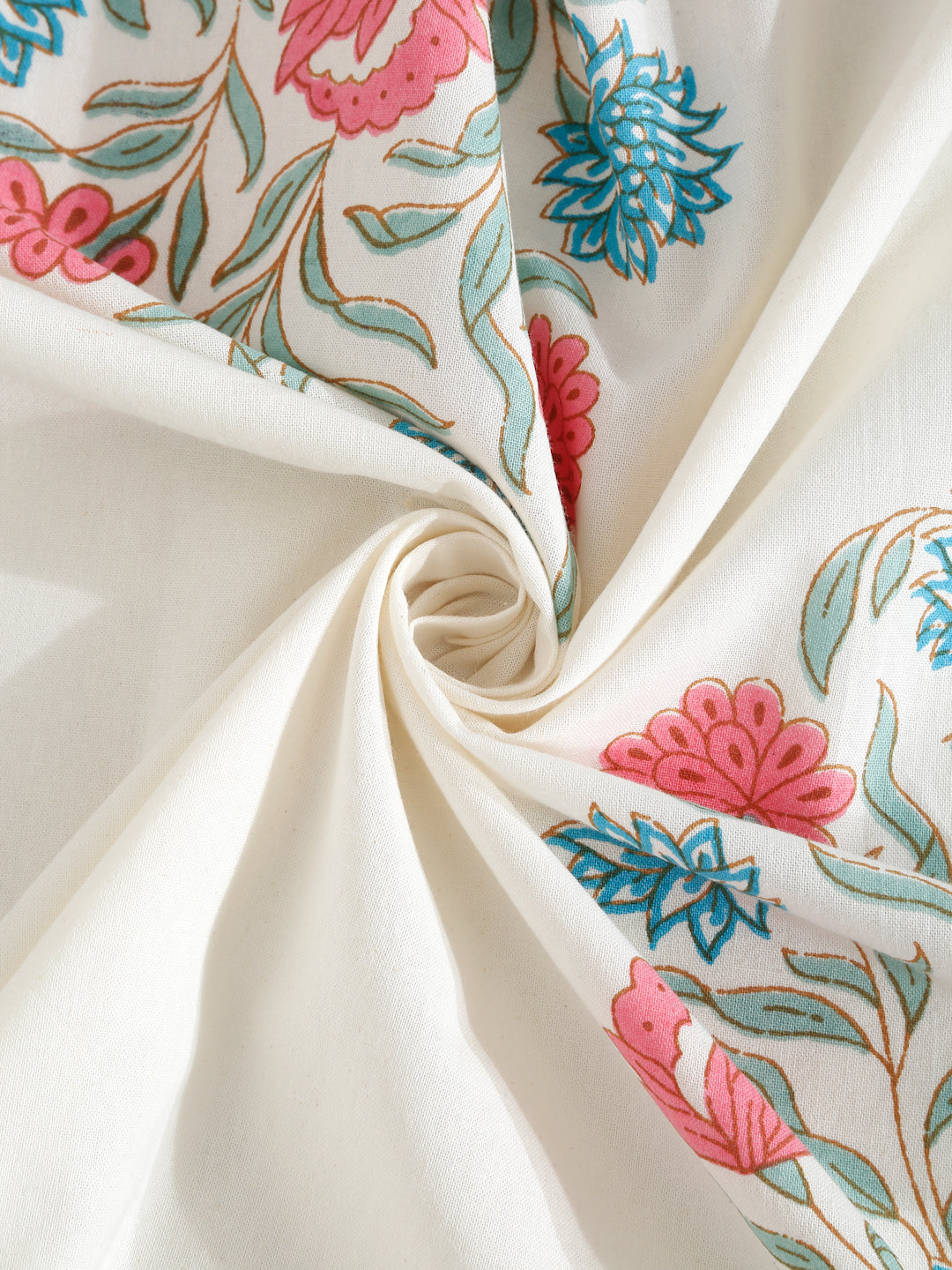 Rajasthan Decor White  and Green  Cotton Buta Print King Bed sheet with 2 Pillow Covers