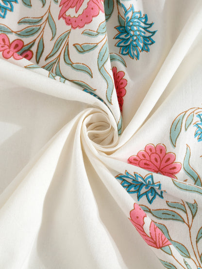 Rajasthan Decor White  and Green  Cotton Buta Print King Bed sheet with 2 Pillow Covers