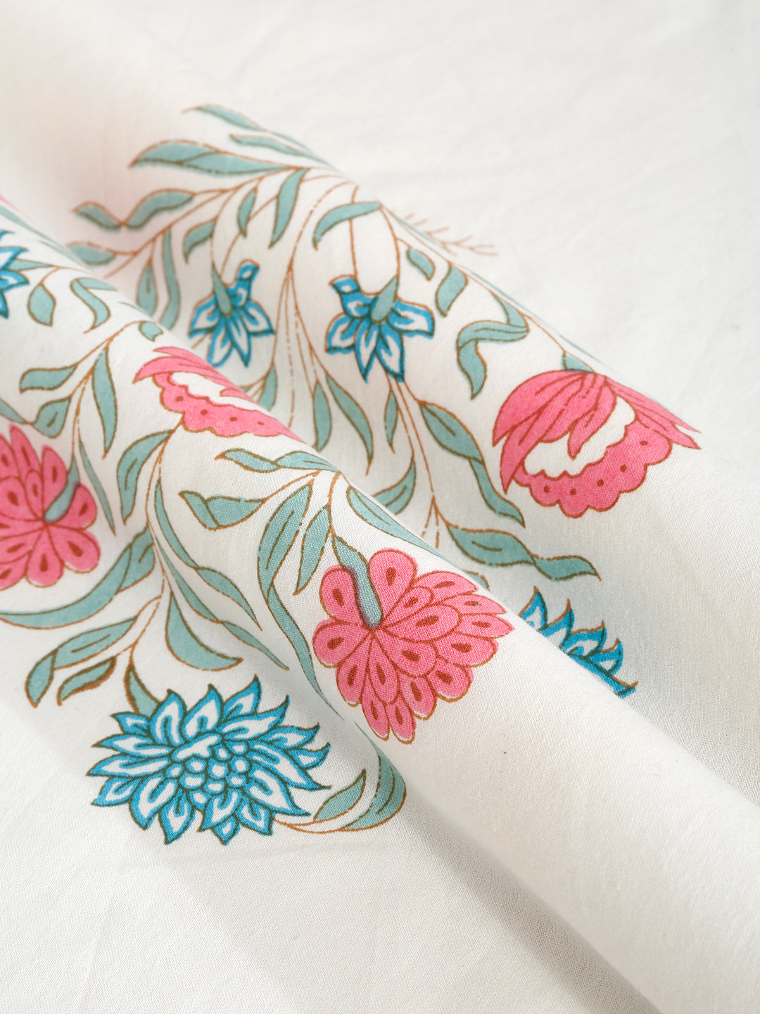 Rajasthan Decor White  and Green  Cotton Buta Print King Bed sheet with 2 Pillow Covers