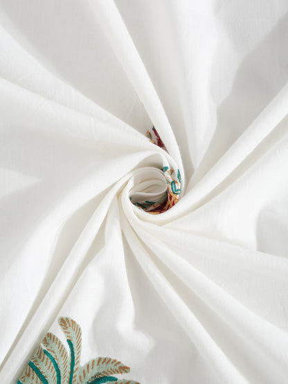 Rajasthan Decor White  and Yellow Cotton Mughal Print King Bed sheet with 2 Pillow Covers