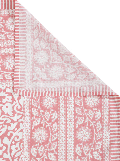 Rajasthan Decor White  and Pink Cotton Jaal Print King Bed sheet with 2 Pillow Covers