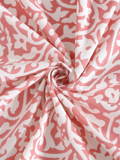 Rajasthan Decor White  and Pink Cotton Jaal Print King Bed sheet with 2 Pillow Covers