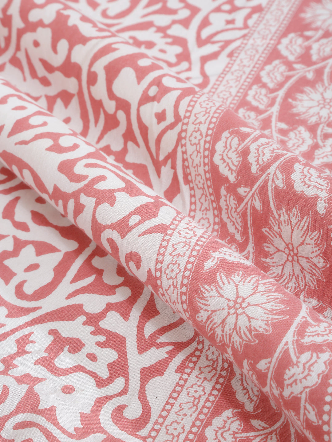 Rajasthan Decor White  and Pink Cotton Jaal Print King Bed sheet with 2 Pillow Covers