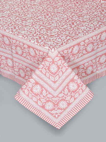 Rajasthan Decor White  and Pink Cotton Jaal Print King Bed sheet with 2 Pillow Covers