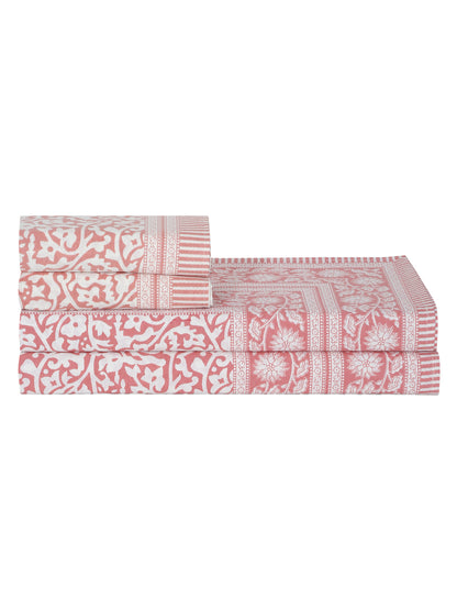 Rajasthan Decor White  and Pink Cotton Jaal Print King Bed sheet with 2 Pillow Covers
