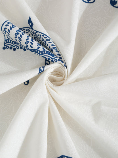 Rajasthan Decor White and Blue  Cotton animal Khadi Print King Bed sheet with 2 Pillow Covers (Copy)