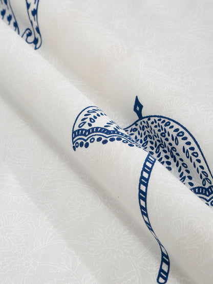 Rajasthan Decor White and Blue  Cotton animal Khadi Print King Bed sheet with 2 Pillow Covers (Copy)