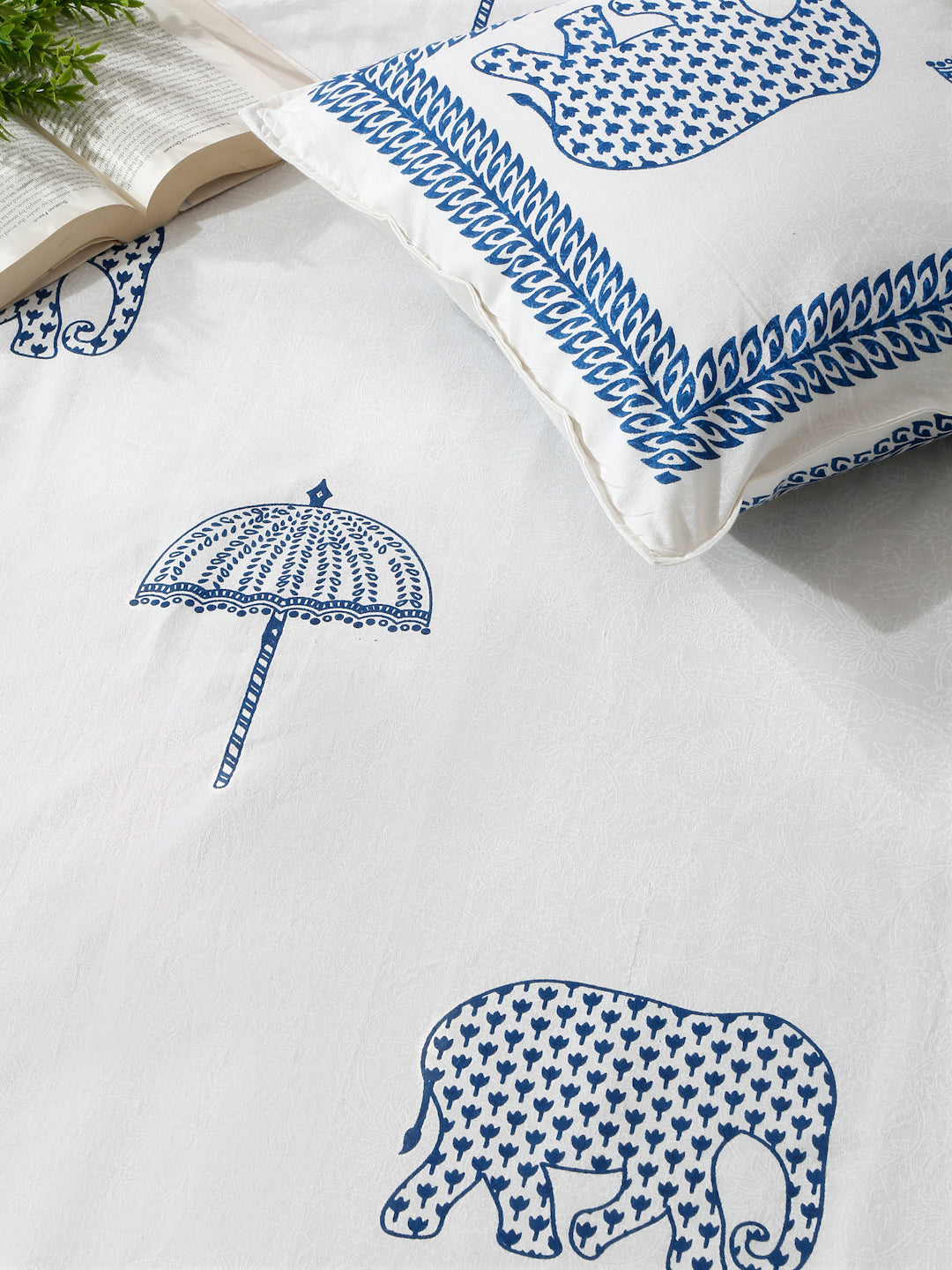 Rajasthan Decor White and Blue  Cotton animal Khadi Print King Bed sheet with 2 Pillow Covers (Copy)