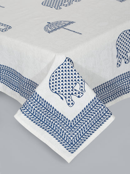 Rajasthan Decor White and Blue  Cotton animal Khadi Print King Bed sheet with 2 Pillow Covers (Copy)