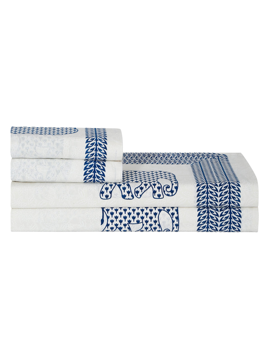 Rajasthan Decor White and Blue  Cotton animal Khadi Print King Bed sheet with 2 Pillow Covers (Copy)