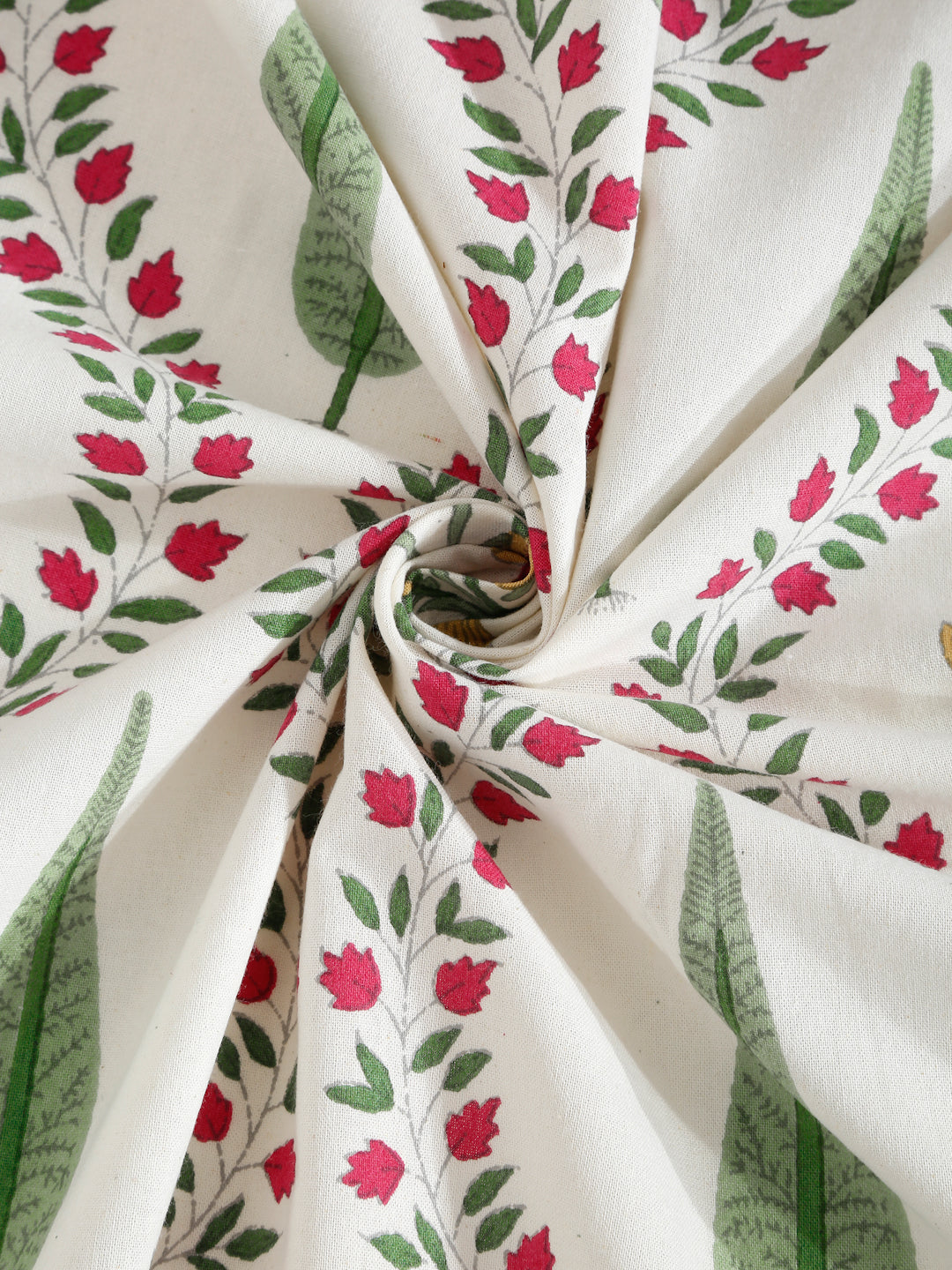 Rajasthan Decor White and Green  Cotton Flower Print King Bed sheet with 2 Pillow Covers