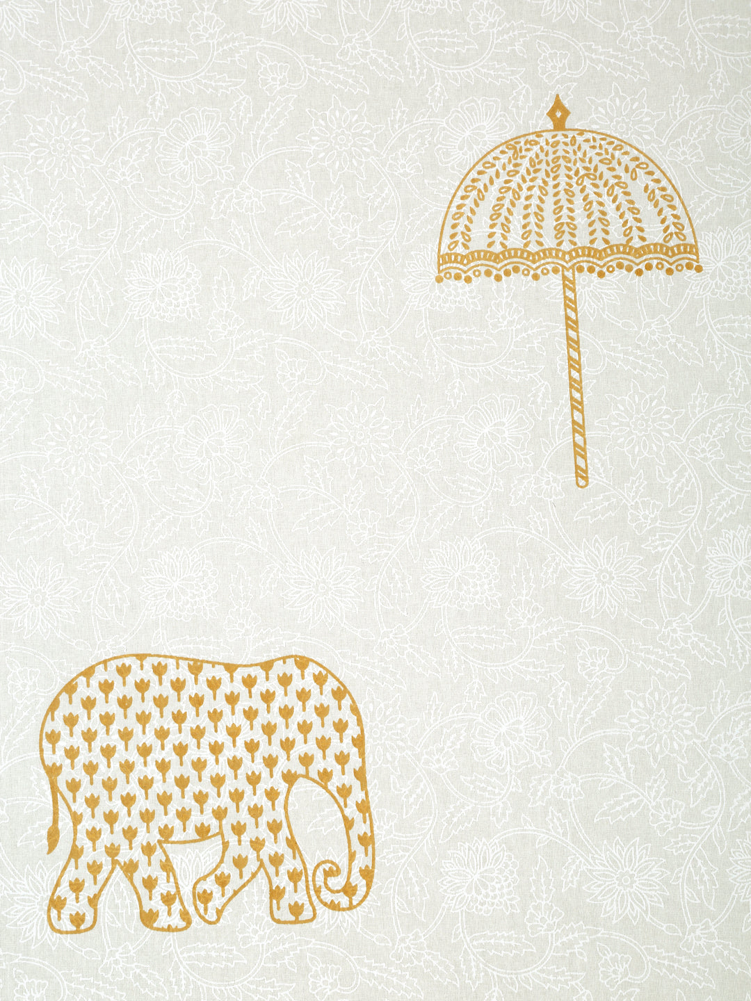 Rajasthan Decor White and Gold  Cotton animal Khadi Print King Bed sheet with 2 Pillow Covers