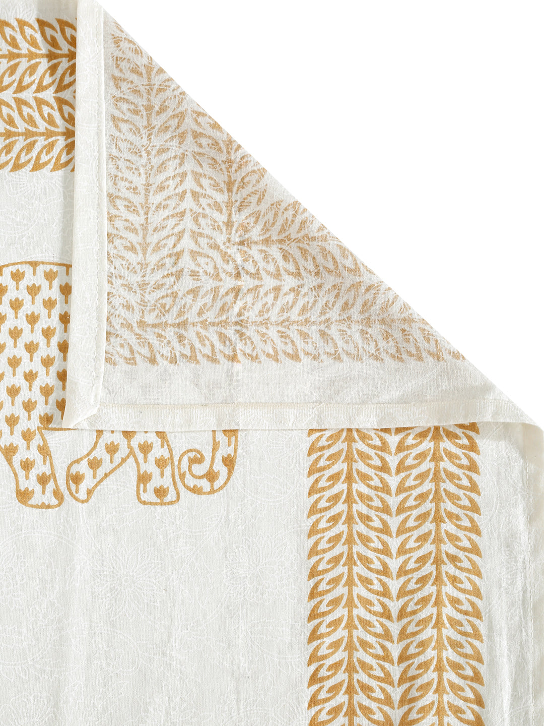 Rajasthan Decor White and Gold  Cotton animal Khadi Print King Bed sheet with 2 Pillow Covers