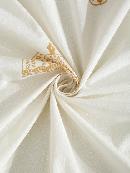 Rajasthan Decor White and Gold  Cotton animal Khadi Print King Bed sheet with 2 Pillow Covers