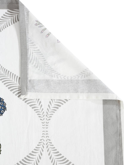 Set of 8 White Floral Print Cotton Diwan Set