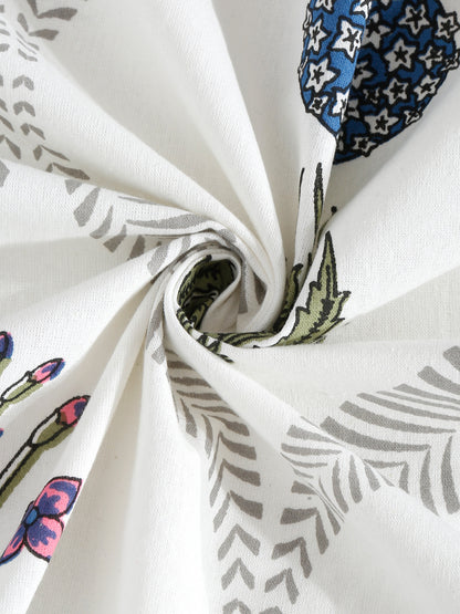 Set of 8 White Floral Print Cotton Diwan Set