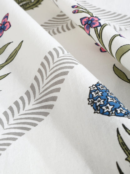 Set of 8 White Floral Print Cotton Diwan Set