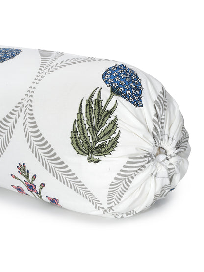 Set of 8 White Floral Print Cotton Diwan Set