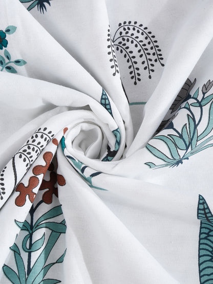 White Floral Printed 120 GSM Revesible Cotton Single Bed AC Dohar