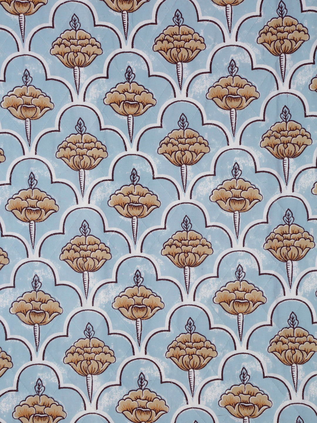 Sky Blue Quilted Floral 1 seater Cotton Sofa Cover