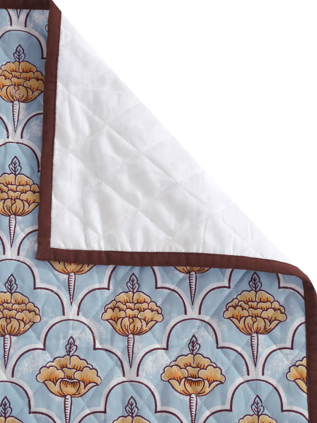 Sky Blue Quilted Floral 1 seater Cotton Sofa Cover