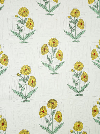 Cream Color Yellow Floral Print Cotton King Bed Sheet with 2 Pillow Covers