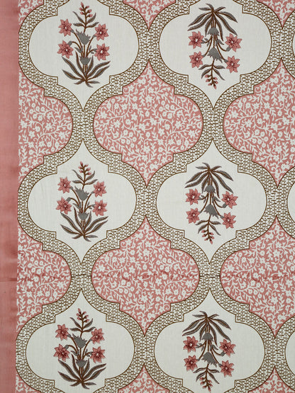 Peach and Cream Floral Print Cotton King Bed Sheet with 2 Pillow Covers